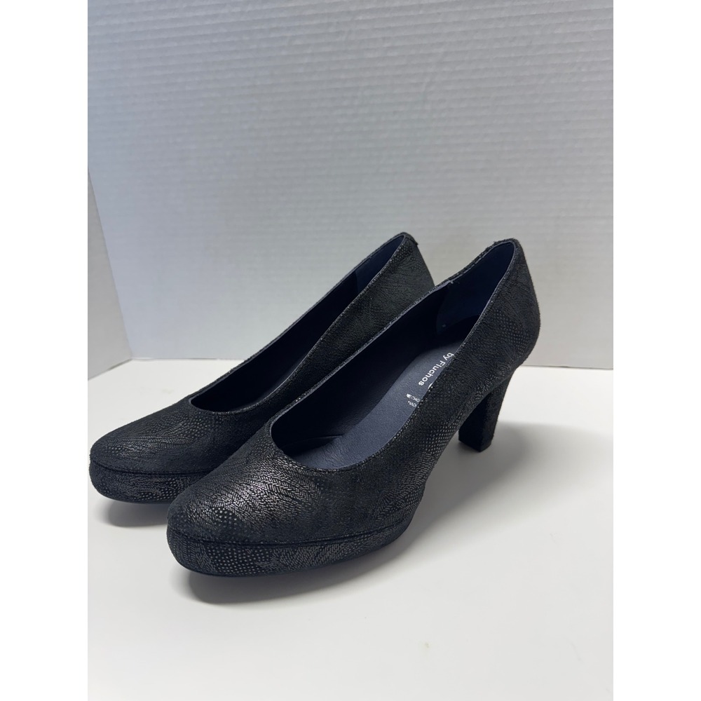 Dorking‎ by Fluchos Black Textured Suede Platform Pumps Size 38 7.5 Spain